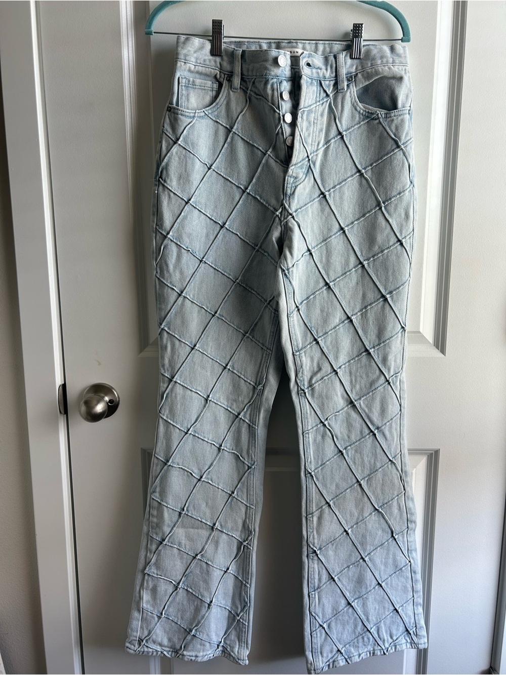 PacSun Light Blue Quilted-Texture Wide Leg Jeans